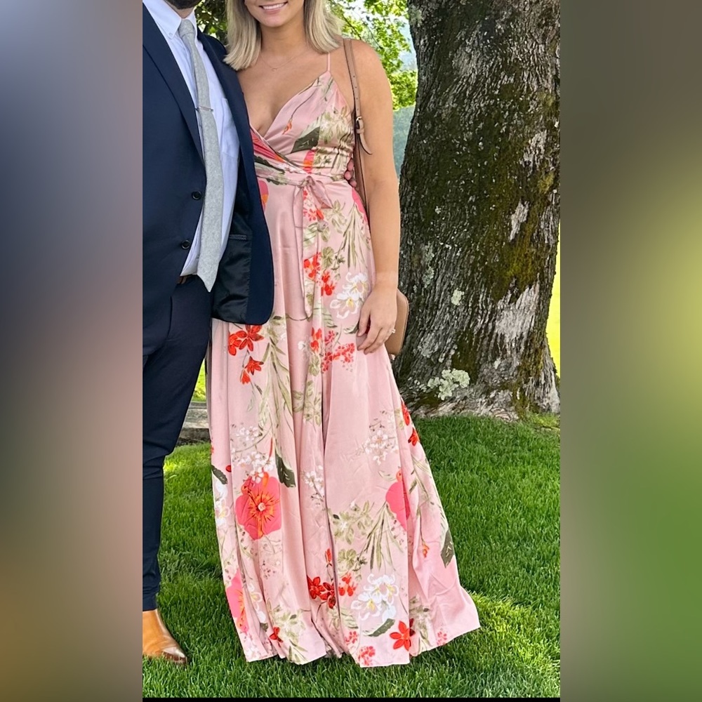 Lulus Pink Floral Satin Print Maxi Dress - Size L